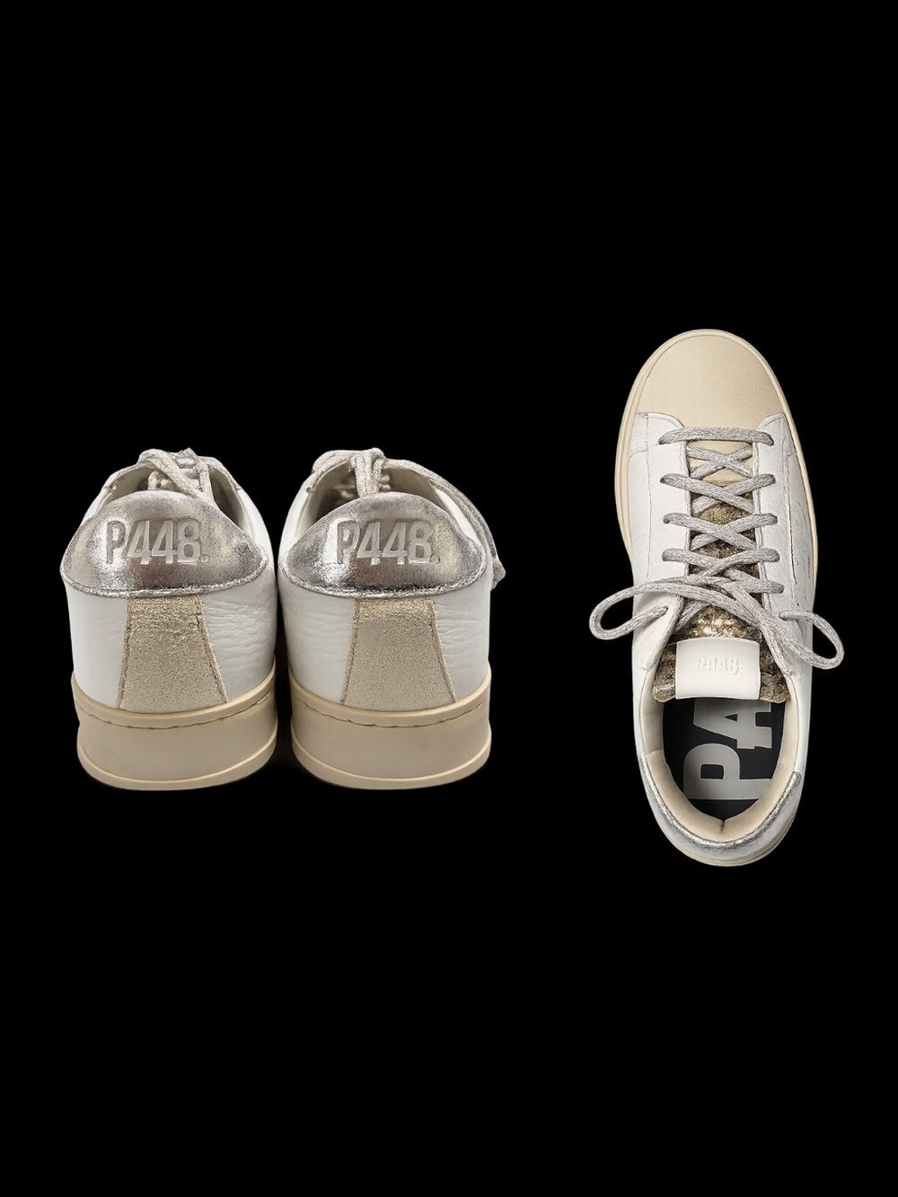 P448 Leather Sneakers with Ivory Upper and Gold Metallic Heel